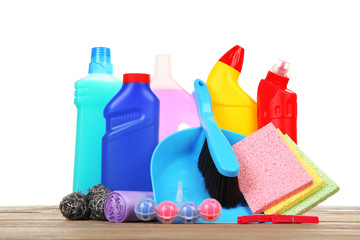 Cleaning supplies on the floor