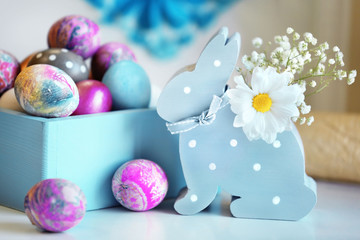 Easter bunny and eggs, close up