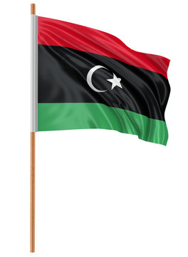 3D flag of Libya with fabric surface texture. White background.