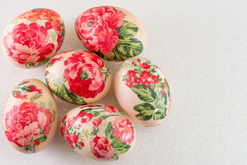 Top view of decorated Easter eggs