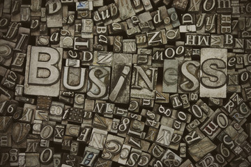 Close up of typeset letters with the word Business