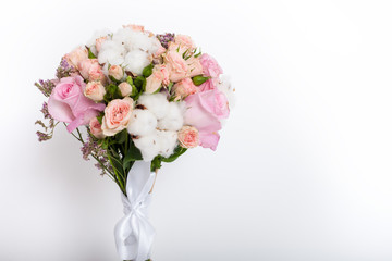 Close up of flower bouquet on white background