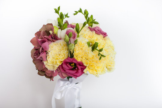 Close up of flower bouquet on white background