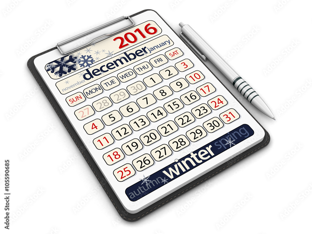 Poster clipboard with december. image with clipping path