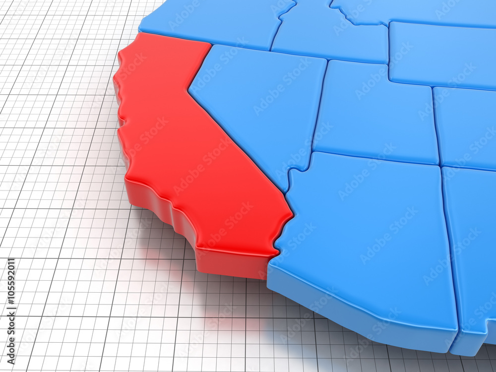 Poster map of california state with flag. image with clipping path.