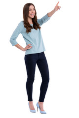 Fototapeta premium Young woman pointing
