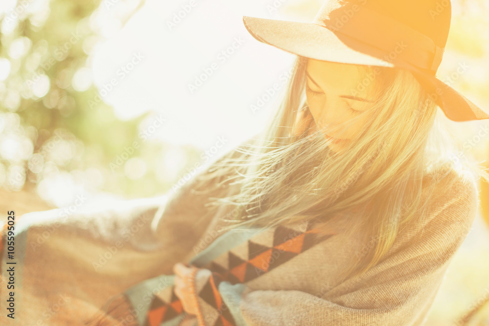 Sticker Boho style smiling woman