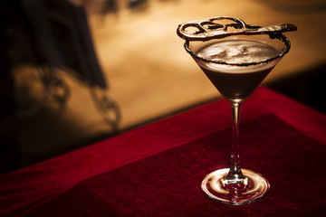 Chocolate martini cocktail drink in bar