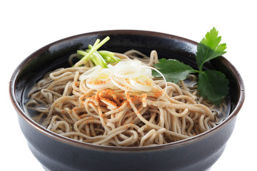 buckwheat noodle in simple hot soup