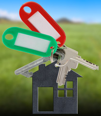  maison et clés, fond campagne 