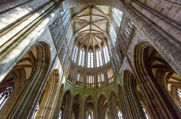 Obraz premium France, Normandy, Mont St Michel, upward view of the nave church of the abbey