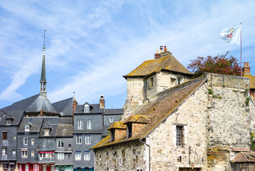 Honfleur, France, Normandy,  the houses of the old harbor basin