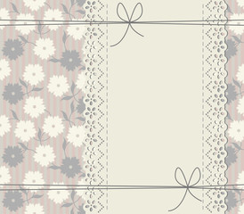 Abstract cover with lace frame, decorative bows, flowers and lea