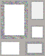 Multicolored pixel mosaic page layout border set 