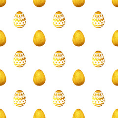 Seamless pattern with golden Easter eggs on white background