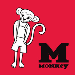 cartoon doodle monkey with letter m.