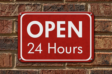 Obraz premium Open 24 Hours Sign