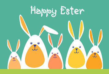 Rabbits Group Happy Easter Holiday Greeting Card
