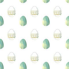 Seamless pattern with blue pearly Easter eggs on white background