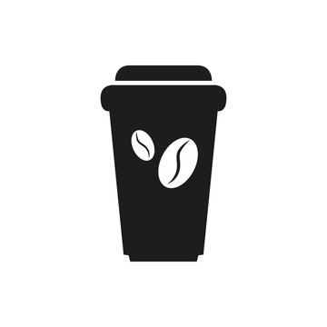 Disposable coffee cup icon with beans logo