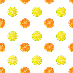 Seamless pattern with watercolor slices of lemon and orange