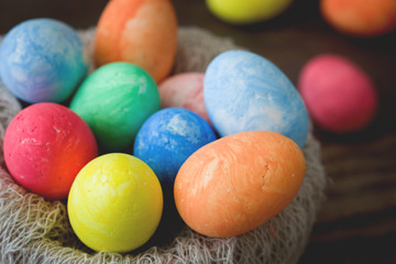 Traditional Easter eggs in a nest
