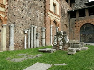 Inner yard of the Castello Sforzesco in Milan, Italy