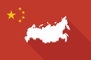 China long shadow flag with  a map of Russia