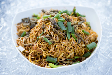Thai style spicy banana flower salad on ice