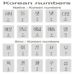 Set of monochrome icons with korean numbers for your design