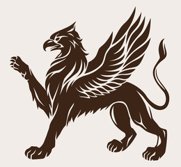 Griffin black with wings. Vector icon. Gryphon symbol