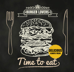 Restaurant Fast Foods burger menu on chalkboard vector format ep