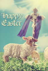 vintage greeting card with the cross and  lamb as symbol of east