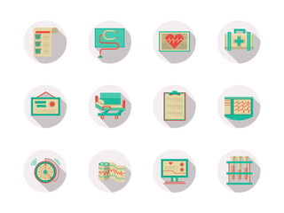 Cardiology equipment round flat color vector icons