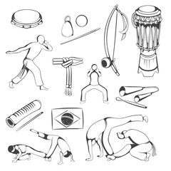 Set of hand drawing Capoeira elements.