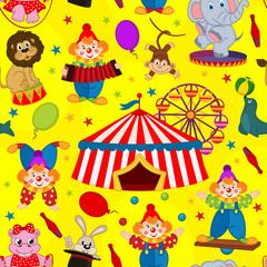 seamless pattern circus with clown and animals - vector illustration, eps