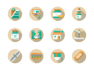 Drugstore round flat color vector icons