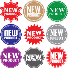New product signs set, new product sticker set, vector illustration