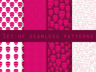 Mask with a smile seamless pattern. A set of patterns to the first on April Fools' Day. Vector illustration.