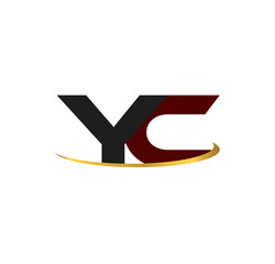YC alphabet in grey and red with golden curve