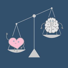 Heart And Brain on a balance scale 