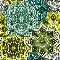 Vintage colorful seamless oriental mandala pattern. East Indian style. Beautiful background for card, invitation, flyer, birthday, mother's day, wedding, textile, wrapping paper. Vector illustration.