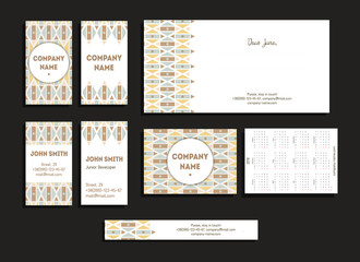 Set of corporate business cards and calendars 2016 for company. Geometric design. Vintage background for marketing. Identity elements for professionals. Rectangles and triangles ornament. Vector.