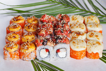 Set Roll with shrimp sushi cap sesame yaki