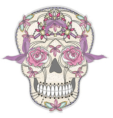 cute sugar skull with flowers