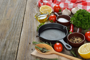 Frying pan, spices and seasonings