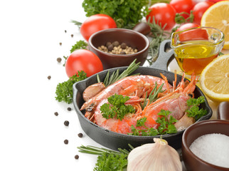 Fried shrimp with rosemary and garlic