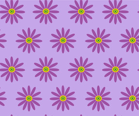 purple daisies on lilac background seamless vector pattern