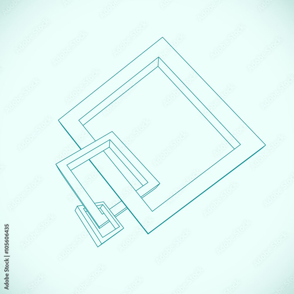 Poster Three rectangular 3D frames blueprint