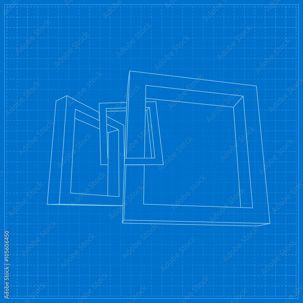 Poster Three rectangular 3D frames blueprint